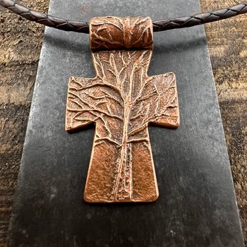 Tree Cross Pendant, Copper Cross, Tree Branch Cross, Men's Jewelry, Irish Celtic Trees, Hand-Carved, Spiritual Gifts, Tree of Life, Earthy