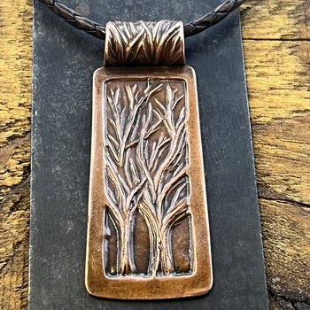 Two Trees Copper Pendant, Tree of Life, Hand Carved, Intertwined in Love, 7th Anniversary, Leather & Vegan Cords, Earthy Rustic Art Jewelry