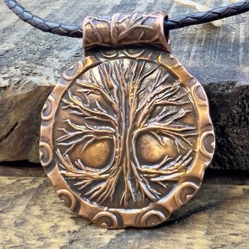 Tree of Life, Copper Tree Necklace, Irish Celtic Jewelry, Round Tree Pendant, Earthy Rustic Jewelry, Hand Carved, Leather & Vegan Cords, Art