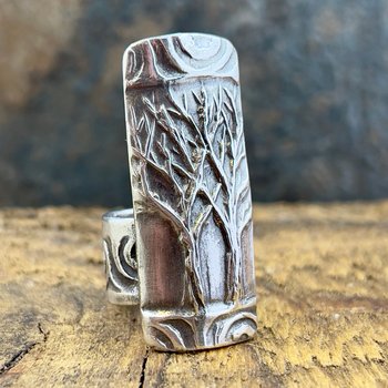 Silver Tree Ring, Sterling Silver 960, Two Trees, Irish Celtic Spirals, Shied Ring, Statement Jewelry, Druid Pagan, Earthy Rustic Jewelry