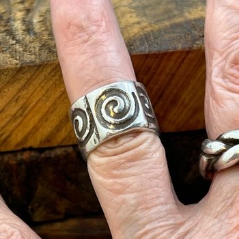 Silver Spiral Ring, Sterling Silver 960, Irish Celtic Jewelry, Wide Band Rings, Earthy Art Jewelry, Single Spirals, Sun Symbol,