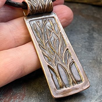 Two Trees Copper Pendant, Tree of Life, Hand Carved, Intertwined in Love, 7th Anniversary, Leather & Vegan Cords, Earthy Rustic Art Jewelry