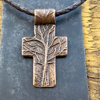 Tree Cross Pendant, Copper Cross, Tree Branch Cross, Men's Jewelry, Irish Celtic Trees, Hand-Carved, Spiritual Gifts, Tree of Life, Earthy