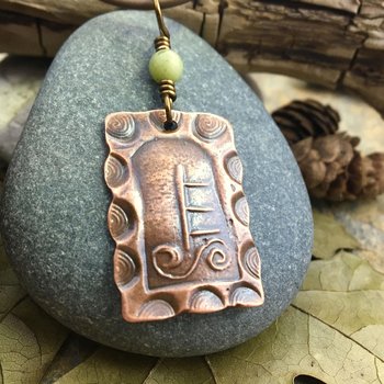 Alder Tree Ogham Charm, Copper Pendant, Connemara Marble, Celtic Tree Astrology, Irish Gaelic, Hand Carved, Birth Sign, March 18 – April 14