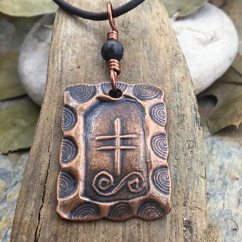 Gorse Tree Ogham Charm, Copper Pendant, Connemara Marble, Irish Celtic Spirals, Ogham Trees, Marble of Ireland, Leather & Vegan Cords, Pagan