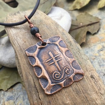 Gorse Tree Ogham Charm, Copper Pendant, Connemara Marble, Irish Celtic Spirals, Ogham Trees, Marble of Ireland, Leather & Vegan Cords, Pagan