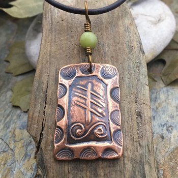 Reed Ogham Charm, Copper Pendant, Celtic Tree Astrology, Connemara Marble, Irish Celtic Spirals, Hand Carved, October 28 to November 24