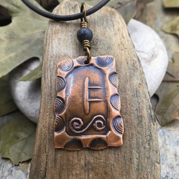 Rowan Tree Ogham Charm, Copper Pendant, Connemara Marble, Hand Carved Ogham, Irish Celtic Spirals, Handmade Art, January 21 to February 17