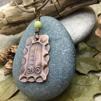 Hazel Tree Ogham Charm, Copper Pendant, Celtic Tree Astrology, Connemara Marble, Hand Carved, Spirals, Celtic Zodiac, August 5 – September 1