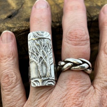 Silver Tree Ring, Sterling Silver 960, Two Trees, Irish Celtic Spirals, Shied Ring, Statement Jewelry, Druid Pagan, Earthy Rustic Jewelry