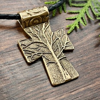 Tree Cross Pendant, Bronze Cross, Tree Branch Cross, Men's Jewelry, Irish Celtic Trees, Hand-Carved, Spiritual Gifts, Tree of Life, Earthy