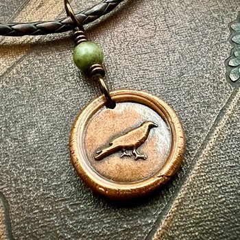 Raven Copper Wax Seal Charm, Irish Celtic Jewelry, Connemara Marble, Pagan Wicca Gifts, Celtic Goddess, Rhiannon Morrigan, Handmade Jewelry