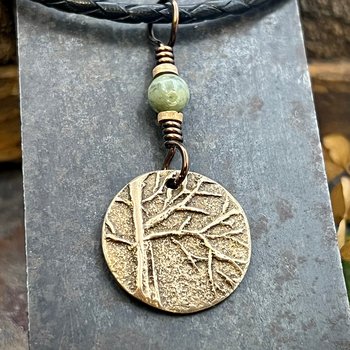 Celtic Tree of Life Charm, Bronze Pendant, Connemara Marble, Irish Celtic Jewelry, Hand Carved Art, Crann Bethadh, Leather & Vegan Cords