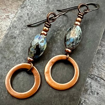 Copper Hoop Earrings, Light Everyday Earrings, Boho Summer Style, Hypoallergenic Ear Wires, Earthy Rustic Jewelry, Cairn Stones