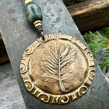 Rowan Leaf Bronze Pendant, Connemara Marble Necklace, Irish Celtic Spirals, Sacred Celtic Tree Astrology, Leather Vegan Cords, Pagan Druid