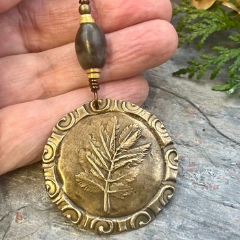 Rowan Leaf Bronze Pendant, Connemara Marble Necklace, Irish Celtic Spirals, Sacred Celtic Tree Astrology, Leather Vegan Cords, Pagan Druid