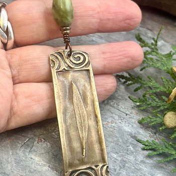 Willow Leaf Bronze Pendant, Connemara Marble Necklace, Irish Celtic Jewelry, Sacred Celtic Tree Astrology, Leather Vegan Cords, Green Witch