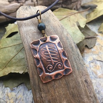 Elder Tree Ogham Charm, Copper Pendant, Connemara Marble, Celtic Tree Astrology, Hand Carved, Irish Celtic Zodiac, November 25 – December 23