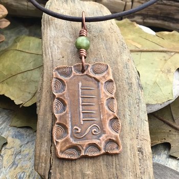 Ash Tree Ogham Charm, Copper Pendant, Connemara Marble, Celtic Tree Astrology, Irish Celtic Gaelic, Tree Birth Signs, February 18 – March 17