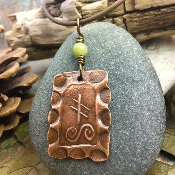 Ivy Ogham Charm, Copper Pendant, Connemara Marble, Celtic Tree Astrology, Hand Carved Art, Leather & Vegan Cords, September 30 – October 27