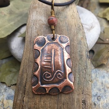 Holly Ogham Charm, Copper Pendant, Connemara Marble, Hand Carved, Irish Celtic Jewelry, Celtic Tree Astrology, Druid Tree, July 8 – August 4