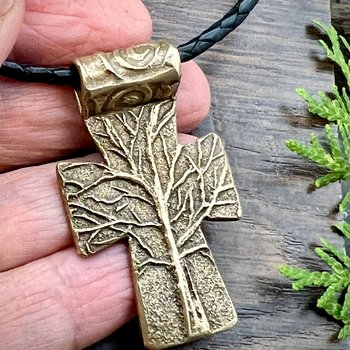 Tree Cross Pendant, Bronze Cross, Tree Branch Cross, Men's Jewelry, Irish Celtic Trees, Hand-Carved, Spiritual Gifts, Tree of Life, Earthy
