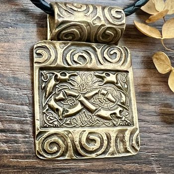 Celtic Hounds, Bronze Pendant, Irish Celtic Jewelry, Celtic Knots Spirals, Earthy Rustic Jewelry, Leather Vegan Cords, Celtic Pagan Witch