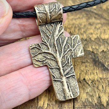Tree Cross Pendant, Bronze Cross, Tree Branch Cross, Men's Jewelry, Irish Celtic Trees, Hand-Carved, Spiritual Gifts, Tree of Life, Earthy