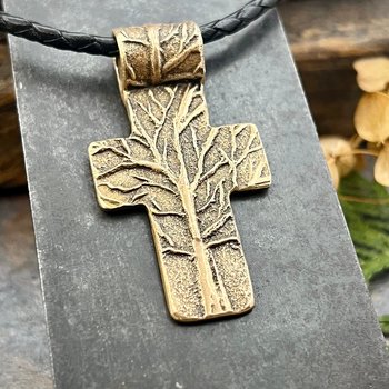 Tree Cross Pendant, Bronze Cross, Tree Branch Cross, Men's Jewelry, Irish Celtic Trees, Hand-Carved, Spiritual Gifts, Tree of Life, Earthy
