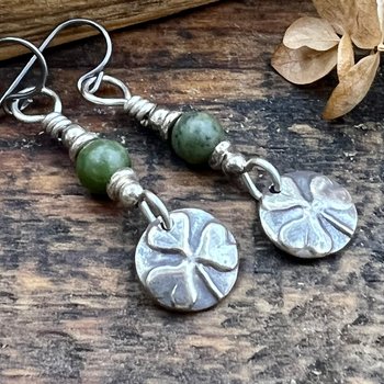 Shamrock Earrings, Connemara Marble, Irish Shamrock, Irish Celtic Jewelry, Clover Earrings, Sterling Silver, Silver and Green, Anniversary