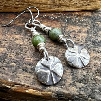 Shamrock Earrings, Connemara Marble, Irish Shamrock, Irish Celtic Jewelry, Clover Earrings, Sterling Silver, Silver and Green, Anniversary