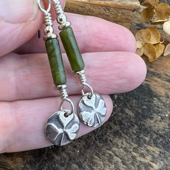 Shamrock Earrings, Connemara Marble, Irish Shamrock, Irish Celtic Jewelry, Clover Earrings, Sterling Silver, Silver and Green, Anniversary