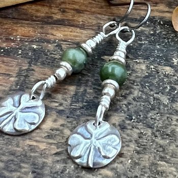 Shamrock Earrings, Connemara Marble, Irish Shamrock, Irish Celtic Jewelry, Clover Earrings, Sterling Silver, Silver and Green, Anniversary