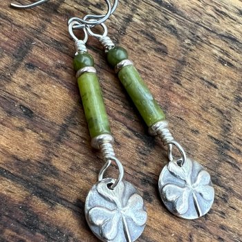 Shamrock Earrings, Connemara Marble, Irish Shamrock, Irish Celtic Jewelry, Clover Earrings, Sterling Silver, Silver and Green, Anniversary