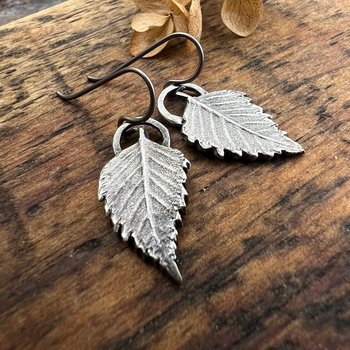 Sterling Silver, Birch Leaf Earrings, Birch Leaves, Sacred Trees, Irish Celtic Jewelry, Hypoallergenic, Niobium Ear Wires, Tiny Leaf