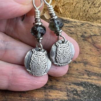 Sterling Silver Owl Earrings, Niobium Ear Wires, Hypoallergenic, Czech Glass Beads, Bird Jewelry, Night Flyers, Mystical Magical, Wise Owl