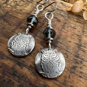 Sterling Silver Owl Earrings, Niobium Ear Wires, Hypoallergenic, Czech Glass Beads, Bird Jewelry, Night Flyers, Mystical Magical, Wise Owl