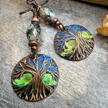 Tree of Life, Copper Patina Earrings, Irish Celtic Jewelry, Tree Branch Earrings, Celtic Tree of Life, Colorful Jewelry, Hypoallergenic