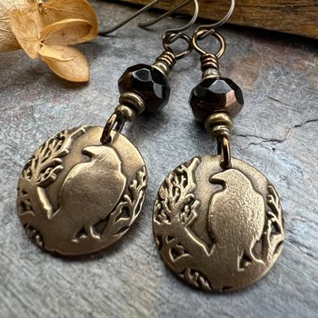 Raven Bronze Earrings, Irish Celtic Jewelry, Odin's Ravens, Pagan Wiccan, Celtic Witch Goddess, Crow Corvid, Hypoallergenic Ear Wires