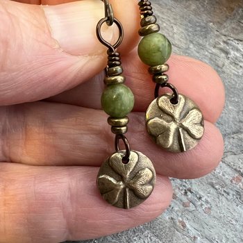 Shamrock Bronze Earrings, Irish Clovers, Connemara Marble, Irish Shamrock, Irish Celtic Jewelry, St Patrick's Day, Bronze Anniversary