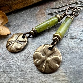 Shamrock Bronze Earrings, Irish Clovers, Connemara Marble, Irish Shamrock, Irish Celtic Jewelry, St Patrick's Day, Bronze Anniversary