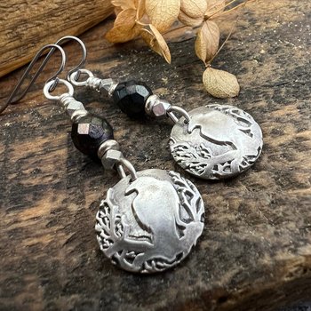 Sterling Silver Raven Earrings, Irish Celtic Jewelry, Crow Blackbird, Niobium Ear Wires, Hypoallergenic, Czech Glass Beads, Pagan Jewelry