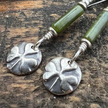 Shamrock Earrings, Connemara Marble, Irish Shamrock, Irish Celtic Jewelry, Clover Earrings, Sterling Silver, Silver and Green, Anniversary