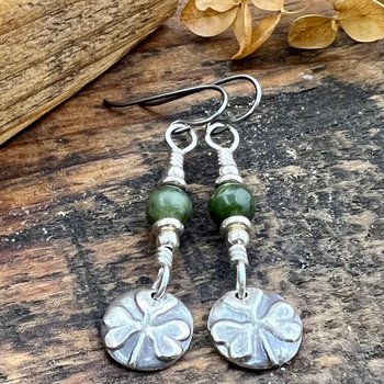 Shamrock Earrings, Connemara Marble, Irish Shamrock, Irish Celtic Jewelry, Clover Earrings, Sterling Silver, Silver and Green, Anniversary