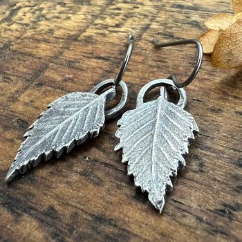 Sterling Silver, Birch Leaf Earrings, Birch Leaves, Sacred Trees, Irish Celtic Jewelry, Hypoallergenic, Niobium Ear Wires, Tiny Leaf