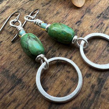 Sterling Silver & Turquoise, Hoop Earrings, Light Everyday Earrings, Hypoallergenic, Niobium Ear Wires, Earthy Rustic Jewelry