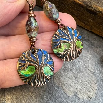 Tree of Life, Copper Patina Earrings, Irish Celtic Jewelry, Tree Branch Earrings, Celtic Tree of Life, Colorful Jewelry, Hypoallergenic