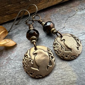 Raven Bronze Earrings, Irish Celtic Jewelry, Odin's Ravens, Pagan Wiccan, Celtic Witch Goddess, Crow Corvid, Hypoallergenic Ear Wires