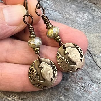 Raven Bronze Earrings, Irish Celtic Jewelry, Odin's Ravens, Pagan Wiccan, Celtic Witch Goddess, Crow Corvid, Hypoallergenic Ear Wires