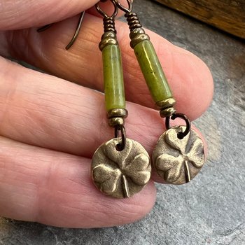 Shamrock Bronze Earrings, Irish Clovers, Connemara Marble, Irish Shamrock, Irish Celtic Jewelry, St Patrick's Day, Bronze Anniversary